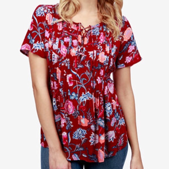 Lucky Brand Tops - NWT Lucky Brand Pleated Floral Print Top